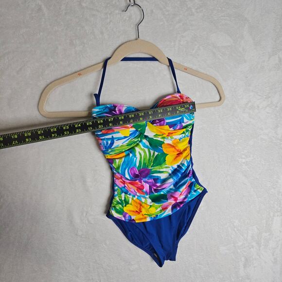 La Blanca Sz6 One Piece Blue n Bright Multi colored Swimsuit. Designer Beach - Picture 5 of 16